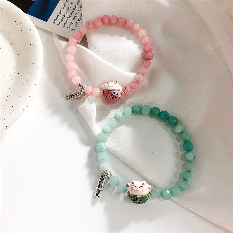 Японский тренд Lucky Cats натуральный хрустальный шар эластичный браслет из бусин и браслеты для женщин модные руки ювелирные изделия прекрасный браслет