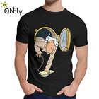 Мужская классическая футболка из с круглым воротником для отдыха натурального хлопка с принтом аниме Приключения Тинтина, S-6XL