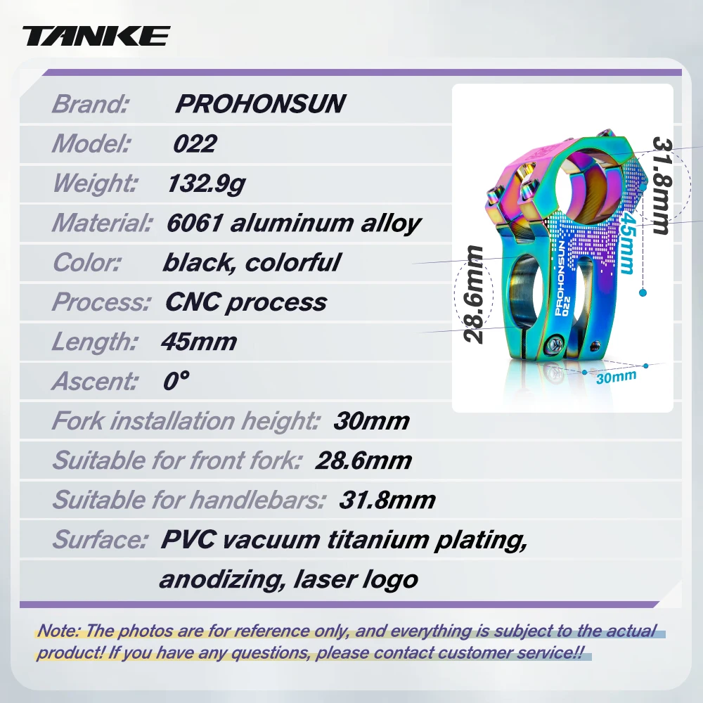 

TANKE MTB road Bike Stem Bicycle Parts 45mm 0short colorful oil slick stems 31.8mm Handle bar XC AM Enduro alloy CNC Cycling ac
