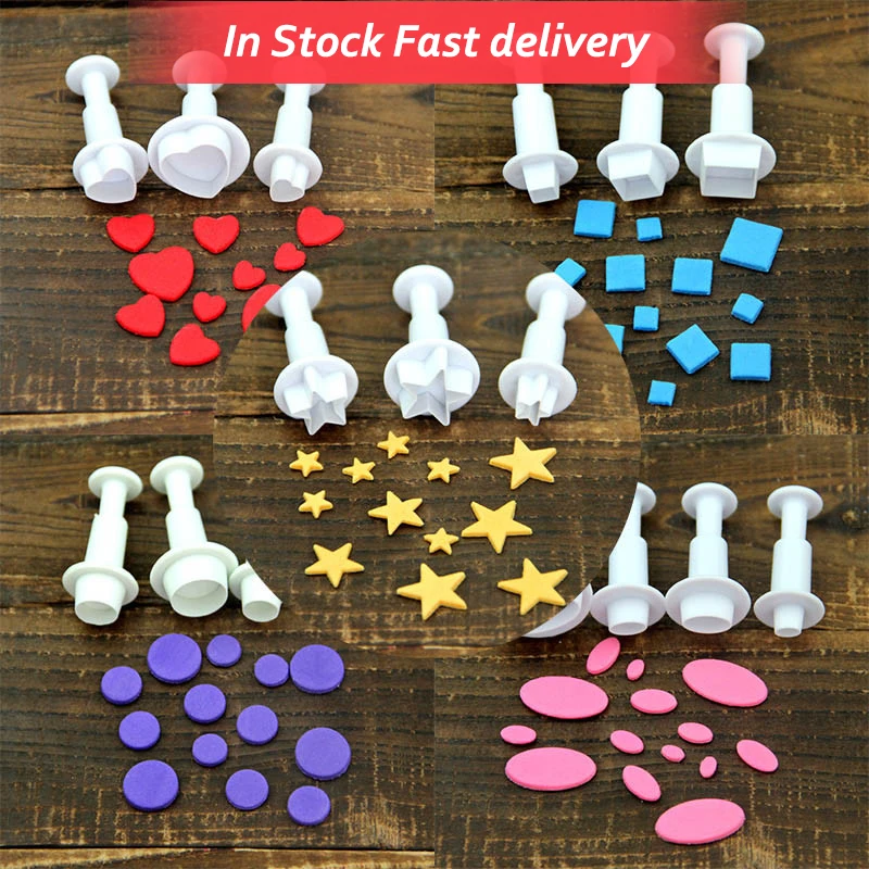 

VOGVIGO 3Pcs/Set Fondant Cookie Cake Cutter Ejector Stamp Plunger Mold Embossed Star DIY Kitchen Baking Cake Decorating Tools
