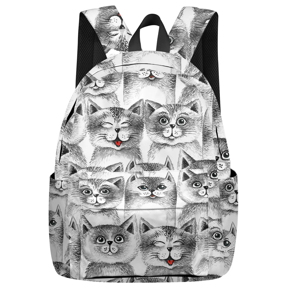 Черно-белый рюкзак с забавным мультяшным котом студенческий для ноутбука