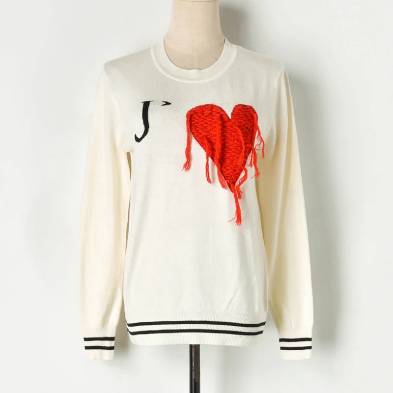 JOYDU new autumn runway brand sweater women contrast red heart tassel love o-neck long sleeve sweet knit pullover female | Женская