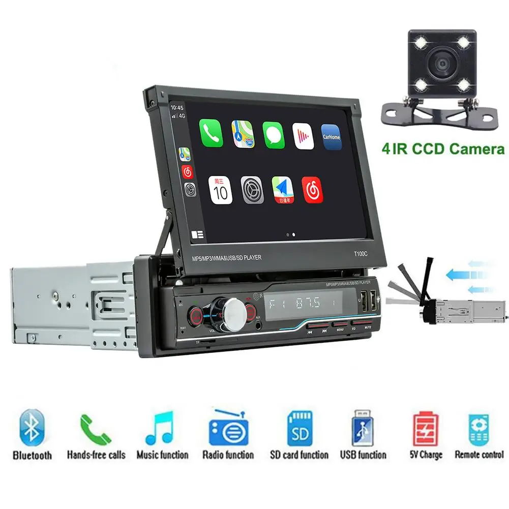 Автомобильная аудиосистема Apple Carplay T100C, MP5-плеер с 7-дюймовым сенсорным экраном, Bluetooth, USB, TF, Типоразмер 1 Din