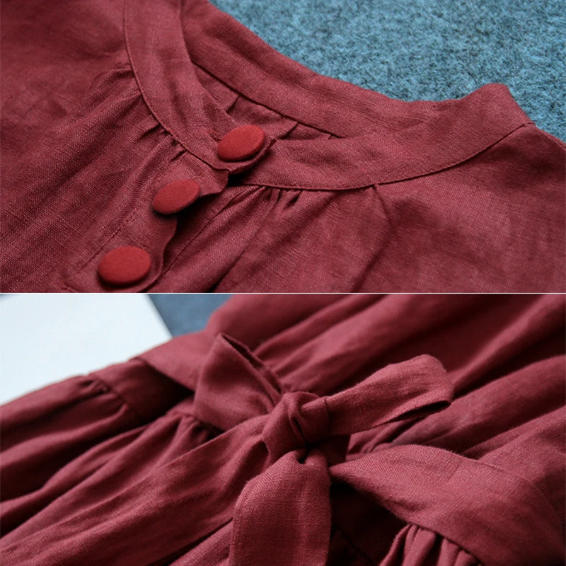 

NINI WONDERLAND High Quality Linen Vintage Retro Dress Women 2021 Spring Long Sleeve Travel Midi Dress Autumn Dresses Big Size