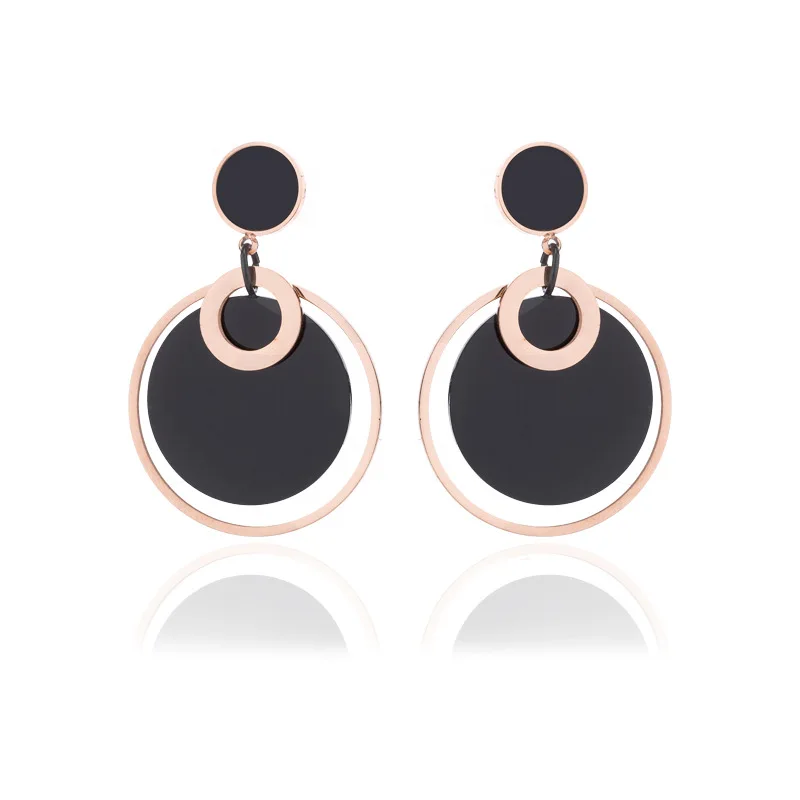 

Fashion circle creative stainless steel earrings exaggerated earrings female rose gold round non-fading earrings female earrings