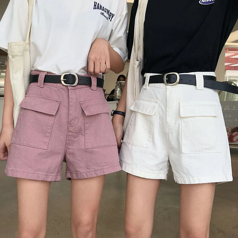 Женские шорты с высокой талией прямые джинсы широкими штанинами короткие брюки