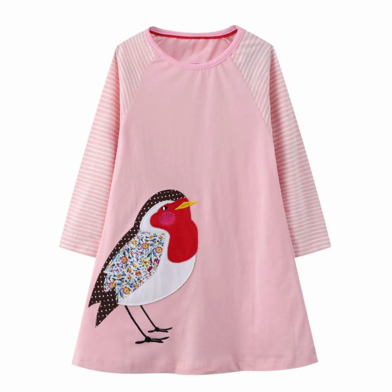 

TUONXYE 2-7 Years Baby Girls Pink Birds Dress Princess Long Sleeve Dresses Children Spring Autumn Clothing for Kids