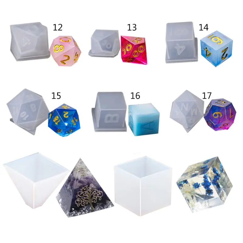 

Diy Crystal Epoxy Mold Dice Fillet Pyramid Cube Digital Game High Mirror Dice Mold Silicone Mould Making Jewelry