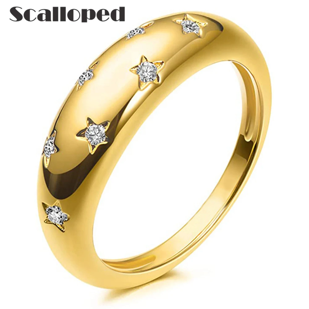 

SCALLOPED Trendy Gypsophila Zircon Stackable Rings Vintage Minimalist Style Star Design Women Statement Jewelry