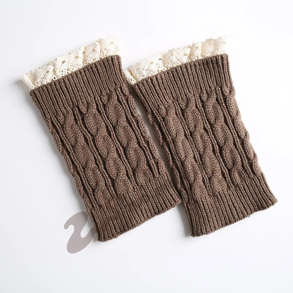 

18+2CM Long Winter Socks Thermal Lace Knitted Wool Leg Warmers Socks Women Khaki Warm Short Cuff Lace 8-word Twist Wholesale