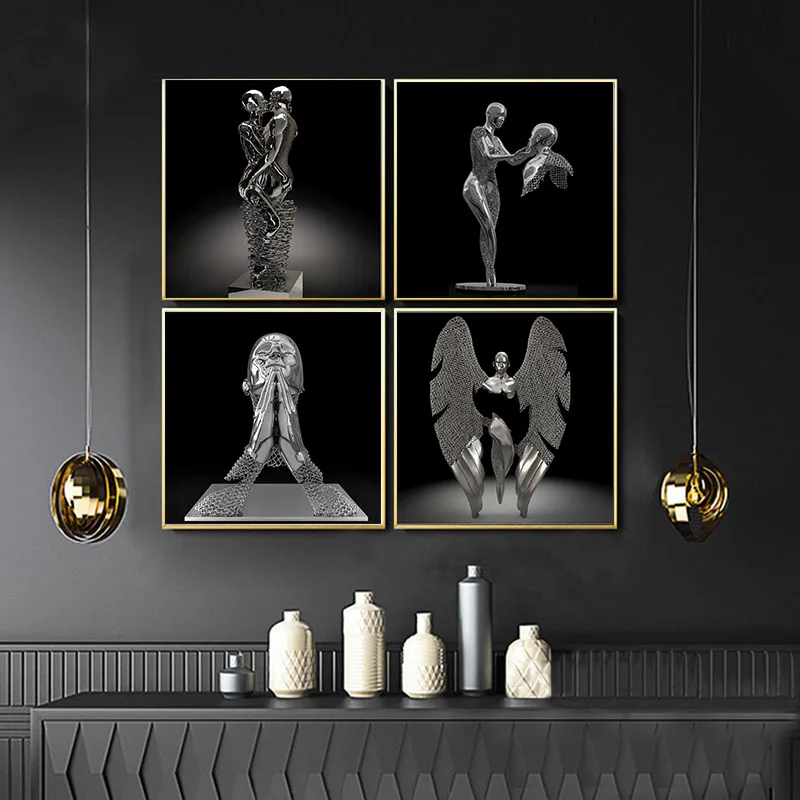 

Metal Couples Statue Wall Art Posters Decoration and Prints Canvas Painting Picture for Living Room Home Decor Cuadros Frameles
