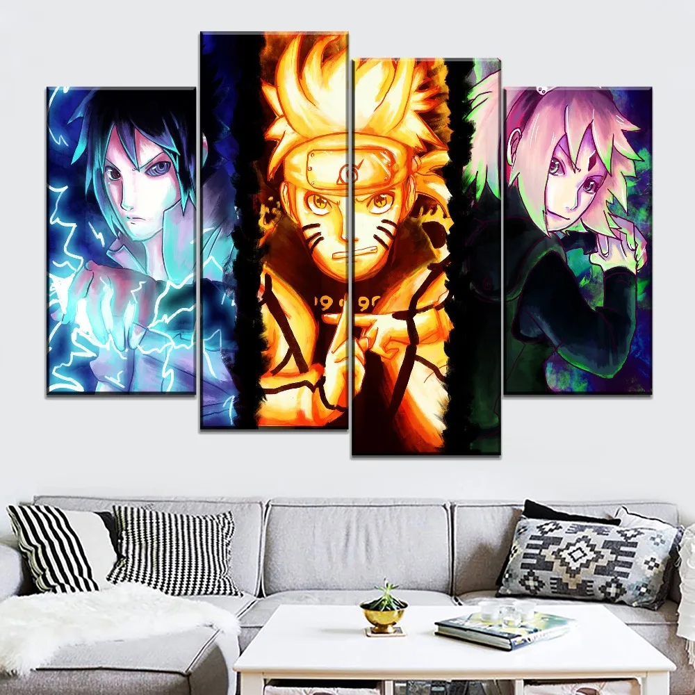 Современные HD принты 4 панели настенное искусство аниме плакат Наруто
