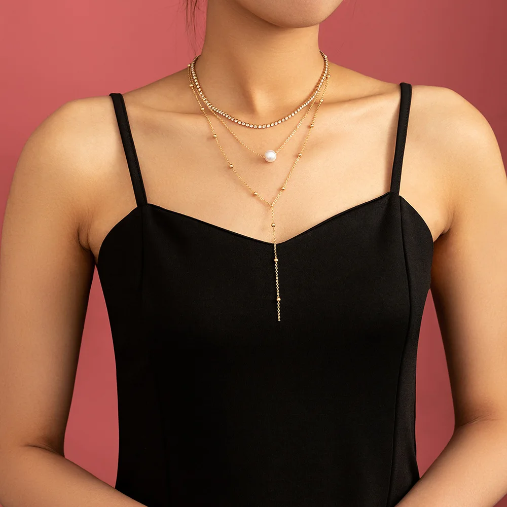 

Wholesale Hot Selling Fashion Style Pearl Pendant Fashion Necklace Vintage Multi-Layer Necklace Ornament Ladies