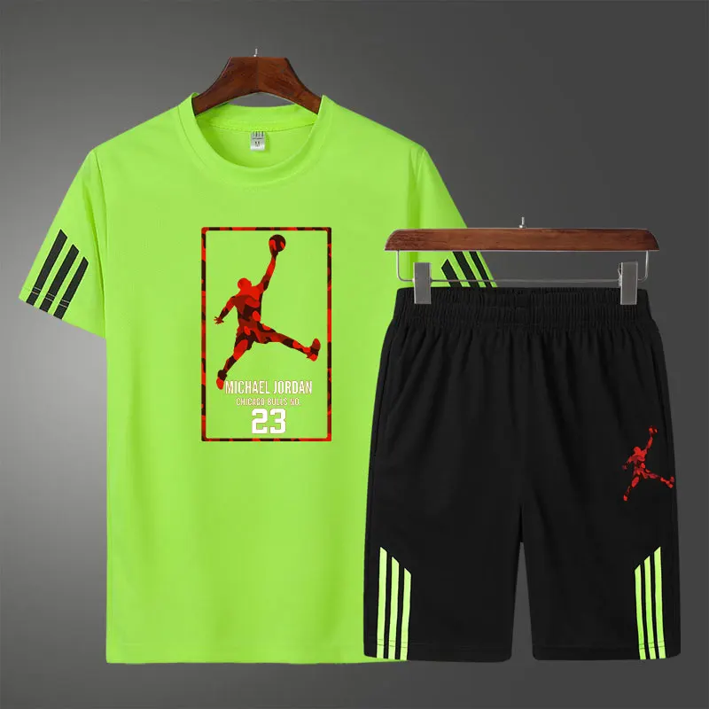 

Men's Sportswear Sets T-shirt + Sports Shorts Set Men Fashion Tracksuit Men Summer High Quality Sportswear