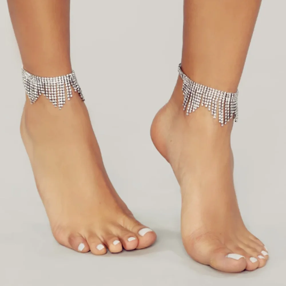 

New short tassel full diamond foot chain simple bridal diamond jewelry body