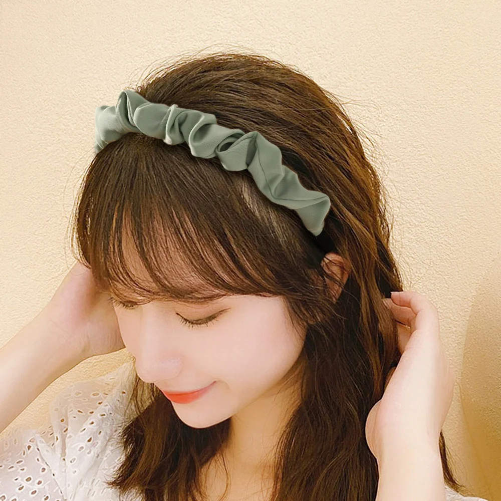 

Pure Color Satin Pleated Headband Girl Headband Colorful Multifunctional Sweet Hairband Headband Fashion Hair Accessories