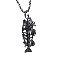 jhsl male men statement fish bone necklace pendants stainless steel black silver gold color fashion jewelry dropship gx1073