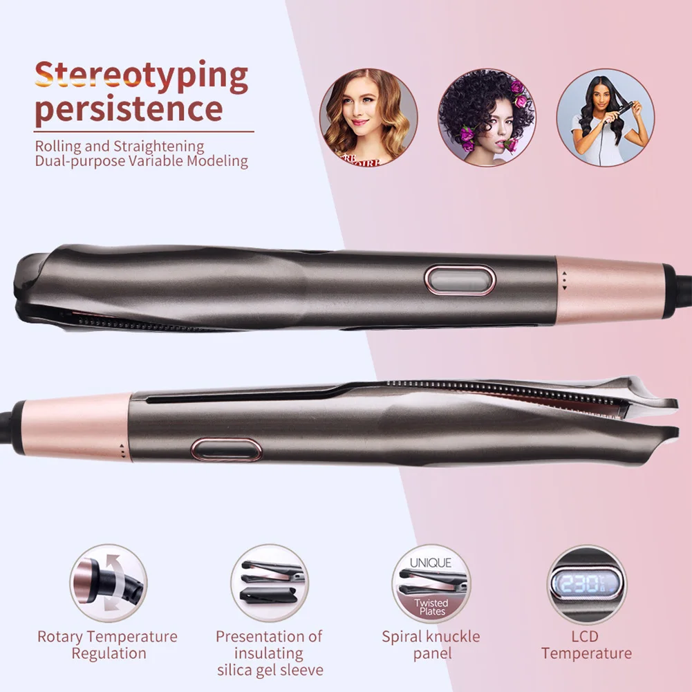2 In 1 Hair Curling Iron Salon LED Display Tourmaline Ceramic Multipurpose Quick Heating Straightening Styling Tool Dual Voltage |