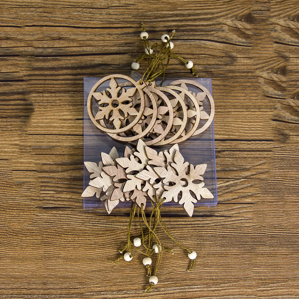 12pcs/set Happy New Year Wooden Angel Snowflake Christmas Pendants Craft Tree Decoration Xmas Gift Party Supplies | Дом и сад