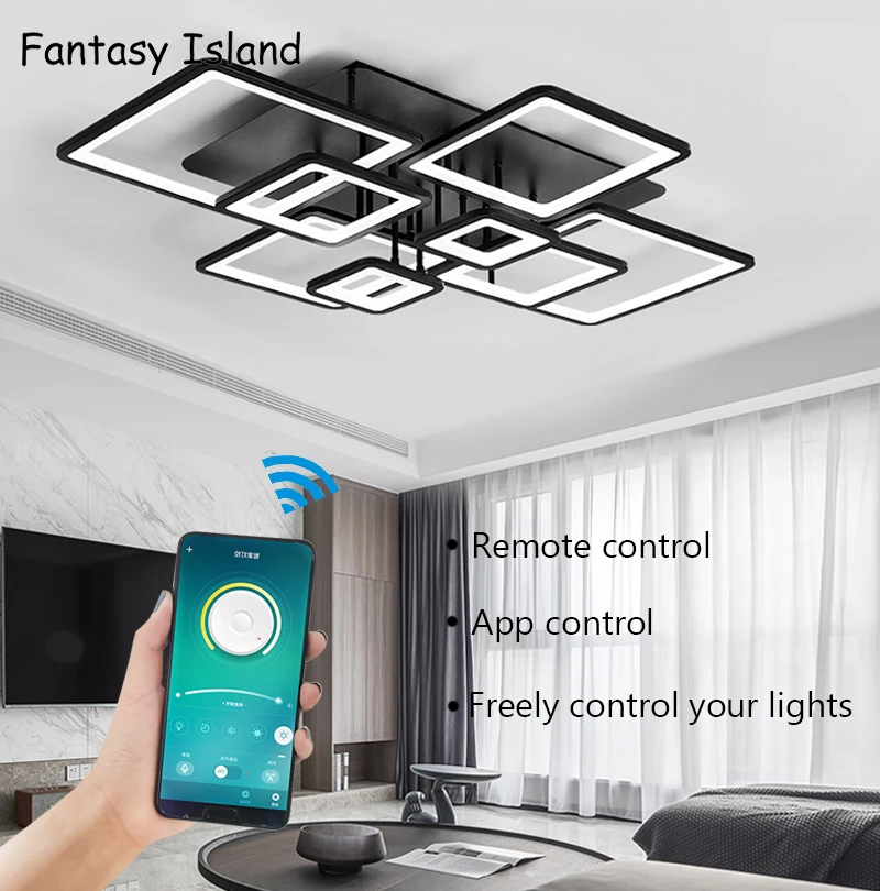 

Квадратный светодиодный потолочный светильник, черная лампа с 4, 6, 8 головками для гостиной, спальни, детской лампы, осветительные приборы дл...