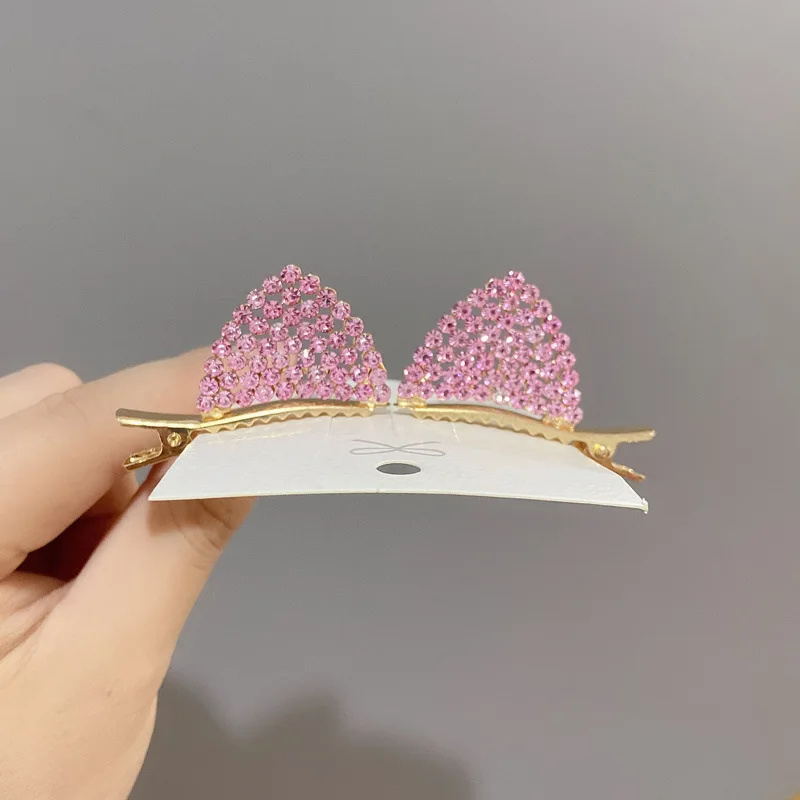 

1pair Funny Cat Ear Shape Rhinestone Hairpin Side Clip for Girls Hair Accessories Party Gift