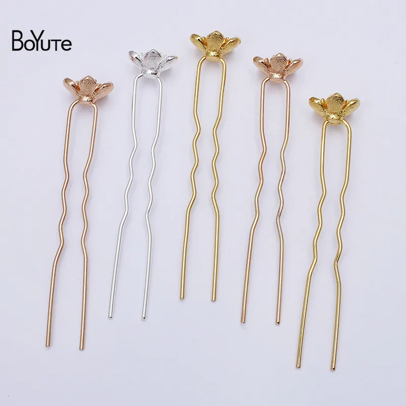 

BoYuTe (10 шт./лот) 14 мм металлический сплав, Цветочные бусины, сварочные 9*70*1,2 мм, железная вилка для волос, «сделай сам», аксессуары для волос, мат...