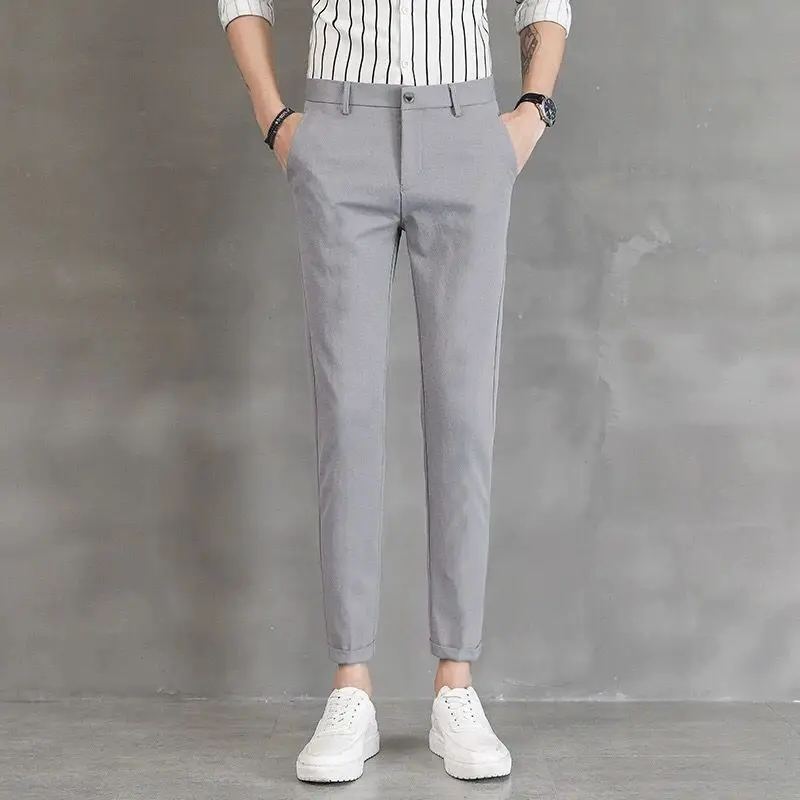 Брюки мужские облегающие укороченные штаны султанки деловой стиль повседневные