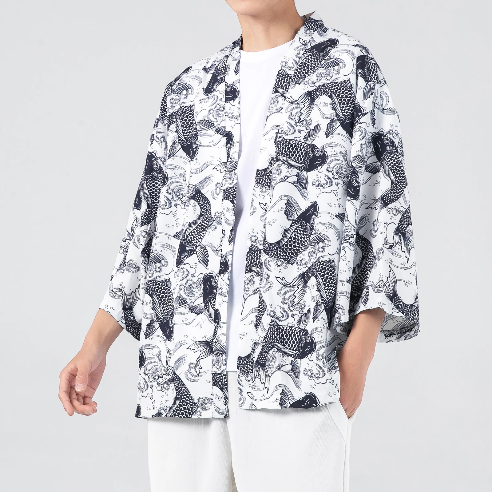 Летняя мужская одежда свободного покроя Kimomo с открытой строчкой Мужская Вышивка