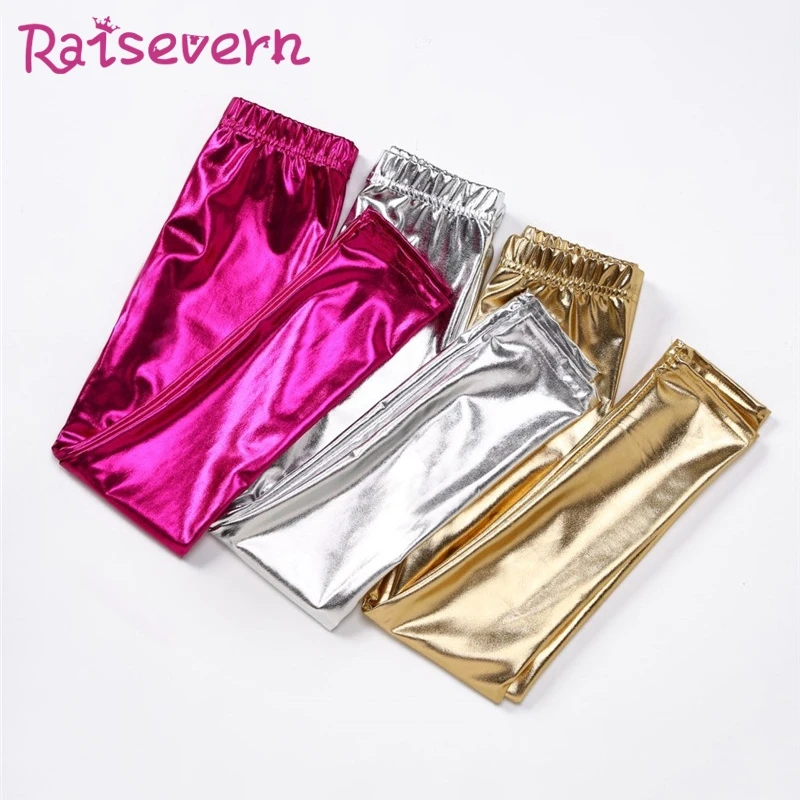 Raisvern/Стрейчевые леггинсы унисекс с металлическим блеском для мальчиков и