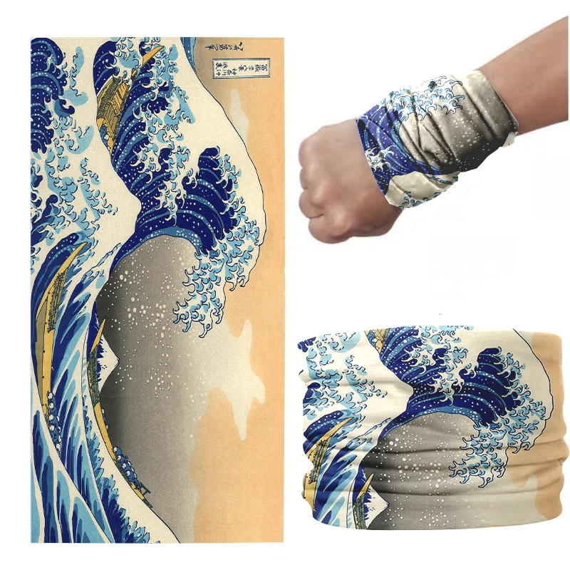 Nuovo ukiyo-e Wave Face Cover Bandana donna sport estivi fascia elastica scaldacollo antipolvere turbante multifunzionale avvolgere la testa