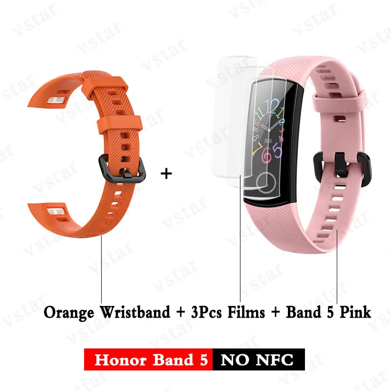 band5 pink add orang Huawei Honor band 5 smartband AMOLED huawei smartwatch кровяное кислородное сердце rage ftness трекер сна swiming sport trakcer gps - Цвет: band5 pink add orang