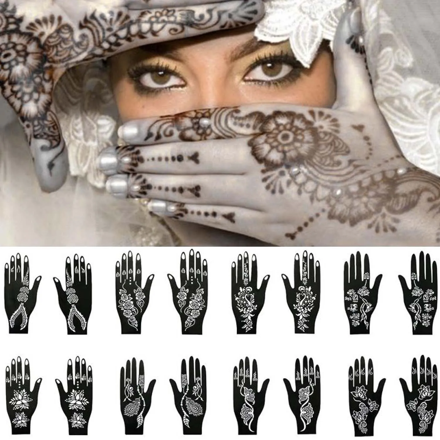 

Reusable Henna Tattoo Temporary Stencil Template Sticker for Men Women Teens Hand Finger Body Paint Wedding Birthday Party