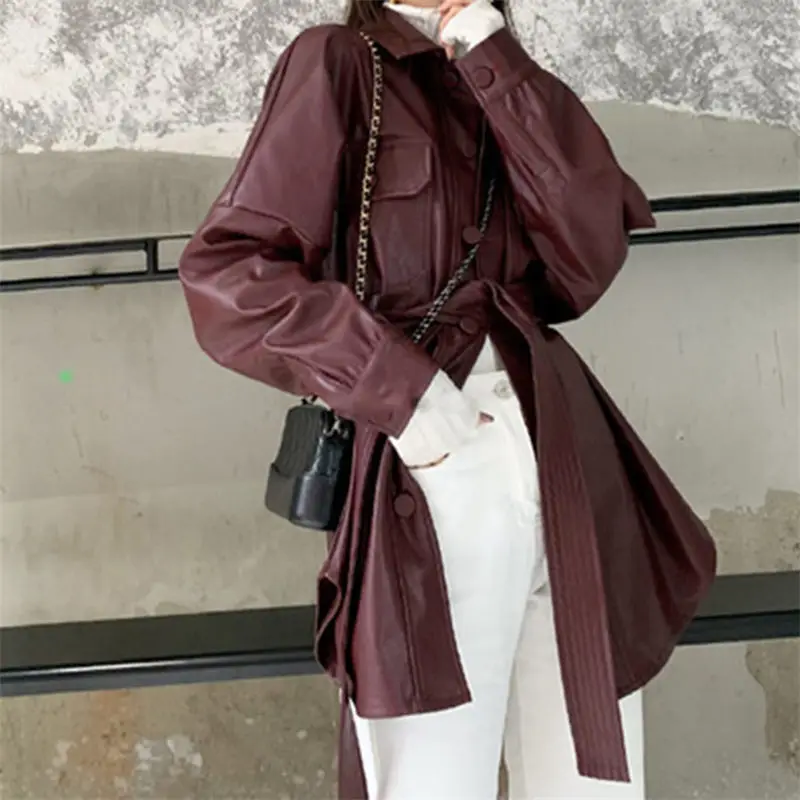 Женская кожаная куртка из искусственной кожи верхняя одежда в стиле ретро с