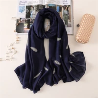 2021 women scarf fashion embroider feather cotton winter scarves for lady shawls and wraps pashmina warm long size stoles hijab