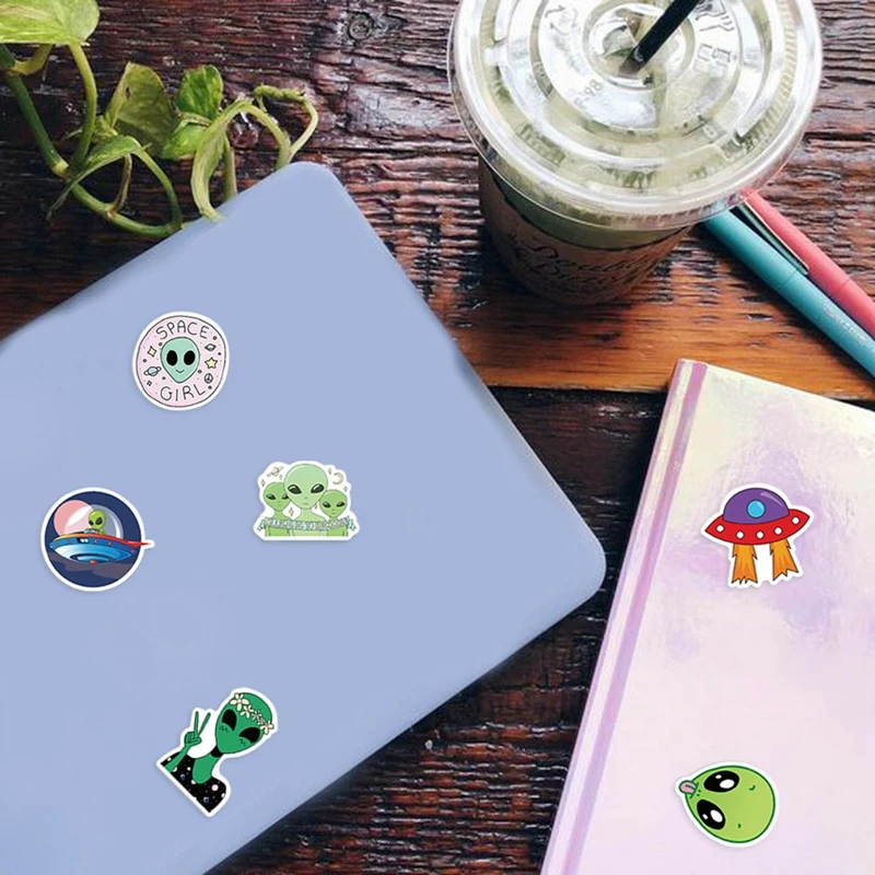 

50 pieces of cute cartoon funny alien graffiti stickers suitcase trolley case laptop waterproof stickers