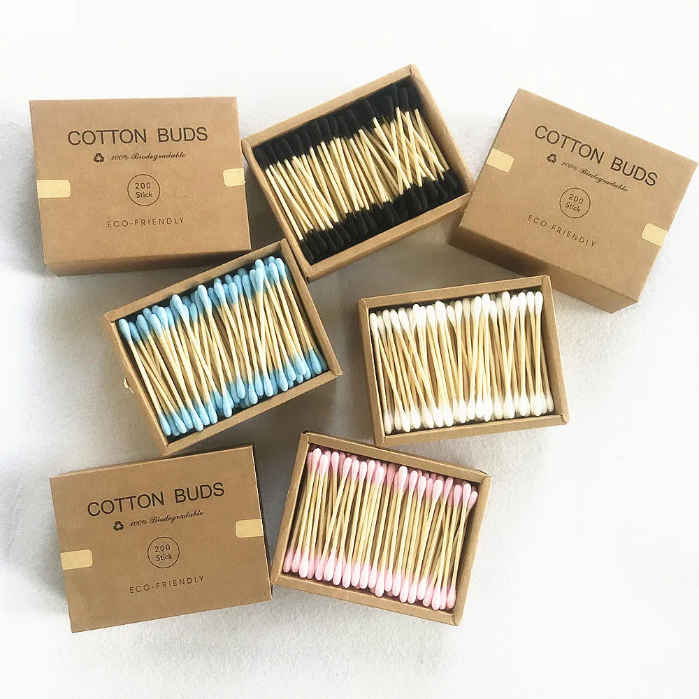 1000 шт. цветные смешанные бамбуковые ватные палочки с двойной головкой для