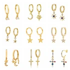 Женские Серьги-кольца с фианитами, в форме звезды и Луны