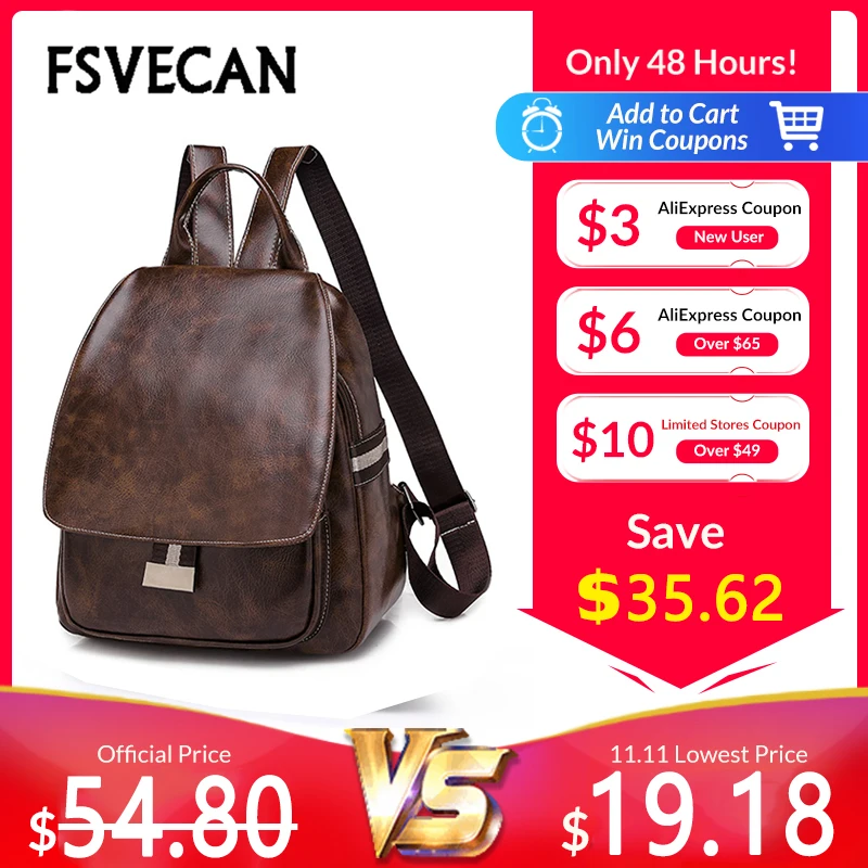 Винтажный женский кожаный рюкзак с защитой от кражи водонепроницаемые