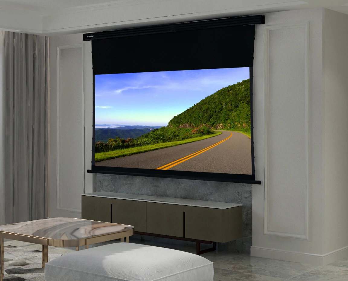 Бесплатная доставка 84-150 дюймов тонкий мотор с натягиваемым язычком белый