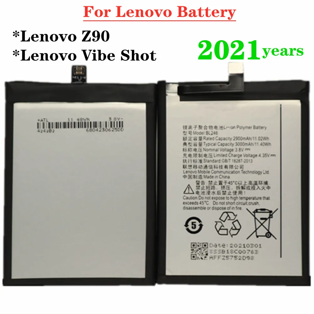 

2021 Новый BL246 батарея для Lenovo Z90 / Lenovo Vibe Shot Z90-7 Z90A40 MAX мобильный телефон аккумулятор 3000mAh батареи большой емкости