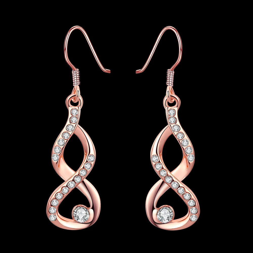 

INALIS Rose Gold Drop Earrings For Women Full Czech Drill Earring 8 Shape Romantic Birthday Fashion Jewelry Gift Give Friend