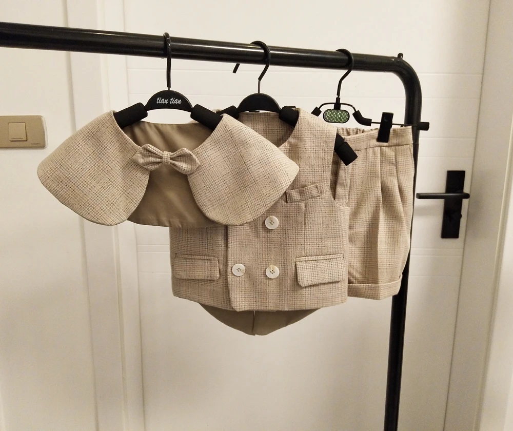 Boy Suits Cotton Baby Boys 2022 Double Breasted vest short Shawl 3pcs Suit sets tuxedo Formal Wedding birthday dress |