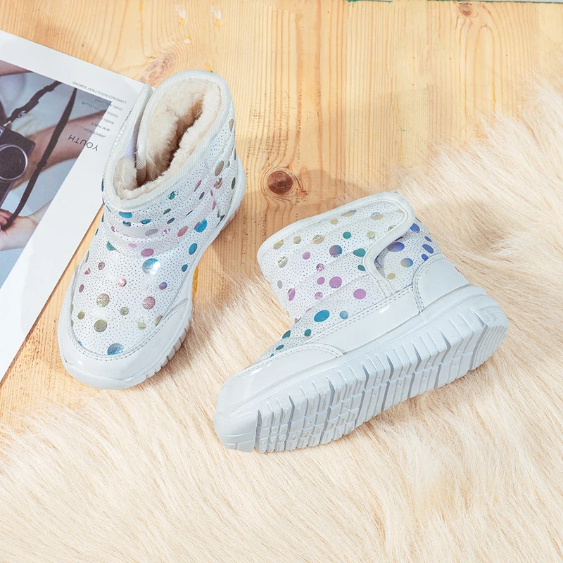 Zapatos de algod&oacute;n puro para ni&ntilde;a, botines informales c&aacute;lidos de terciopelo, botas de nieve antideslizantes suaves y c&oacute;modas para actividades al aire libre, Invierno-2