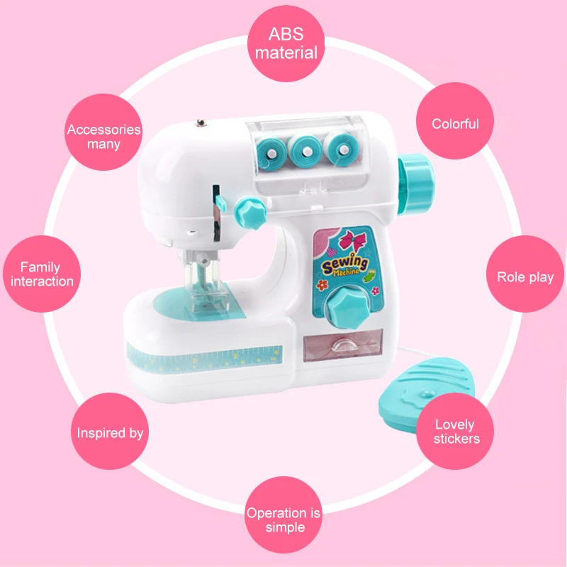 Máquina de coser portátil para niños, juguete educativo interactivo de simulación de pequeños electrodomésticos, casa de juegos de rol, para regalo