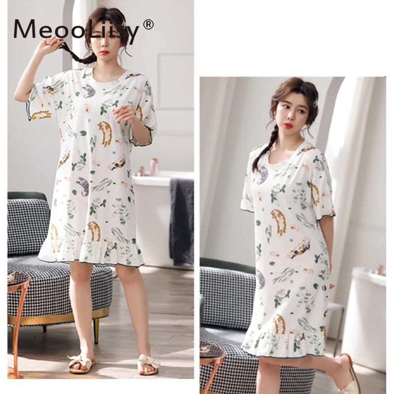 

MeooLiisy Women Pajamas Mini Low Neck Sleepshirts Summer Plus Size M-3XL Comfortable Fashion Sweet Sleepwear Womens Ins