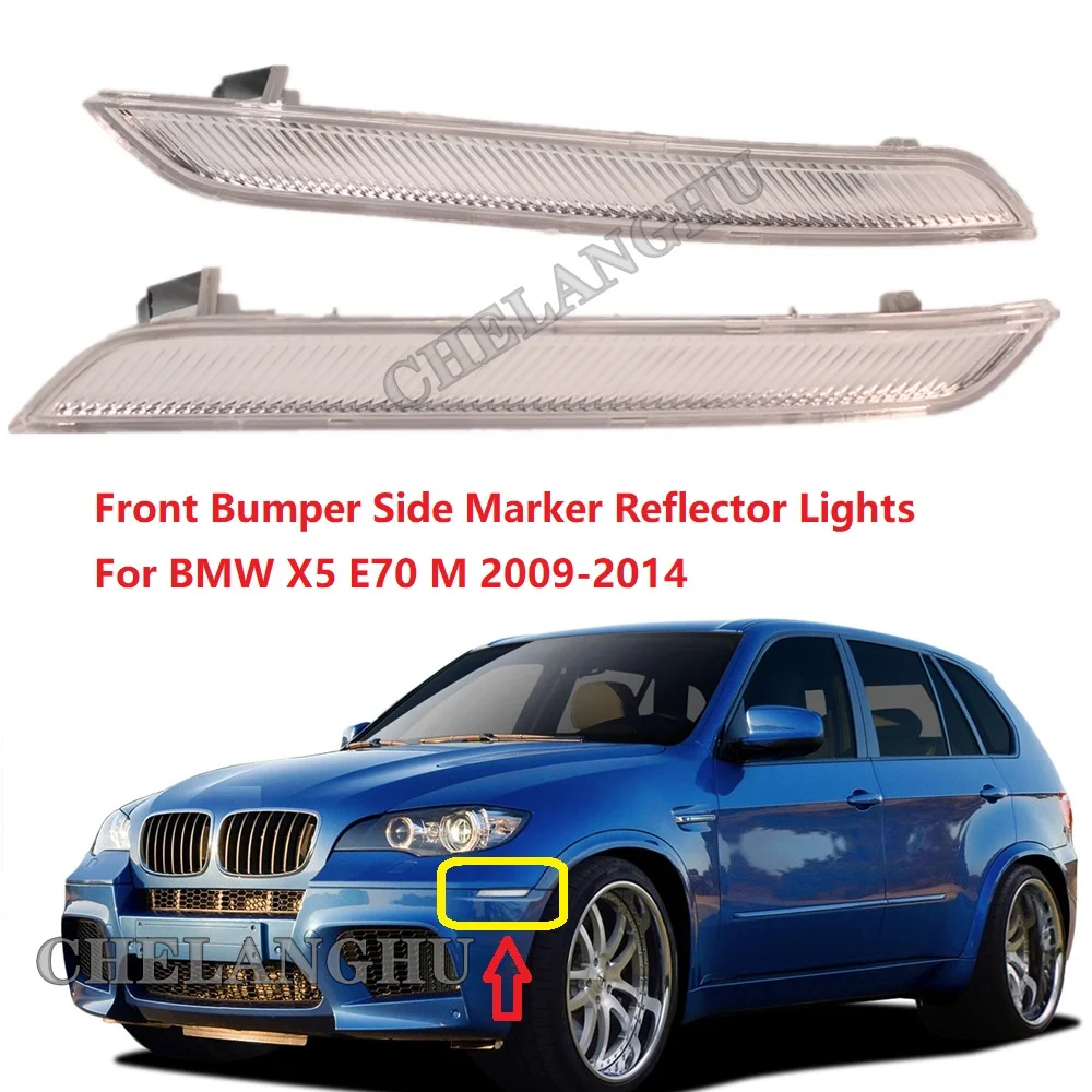 Par blanco frente para lateral de parachoques marcador luz Reflector para BMW X5 E70 M 2009, 2010, 2011, 2012, 2013, 2014