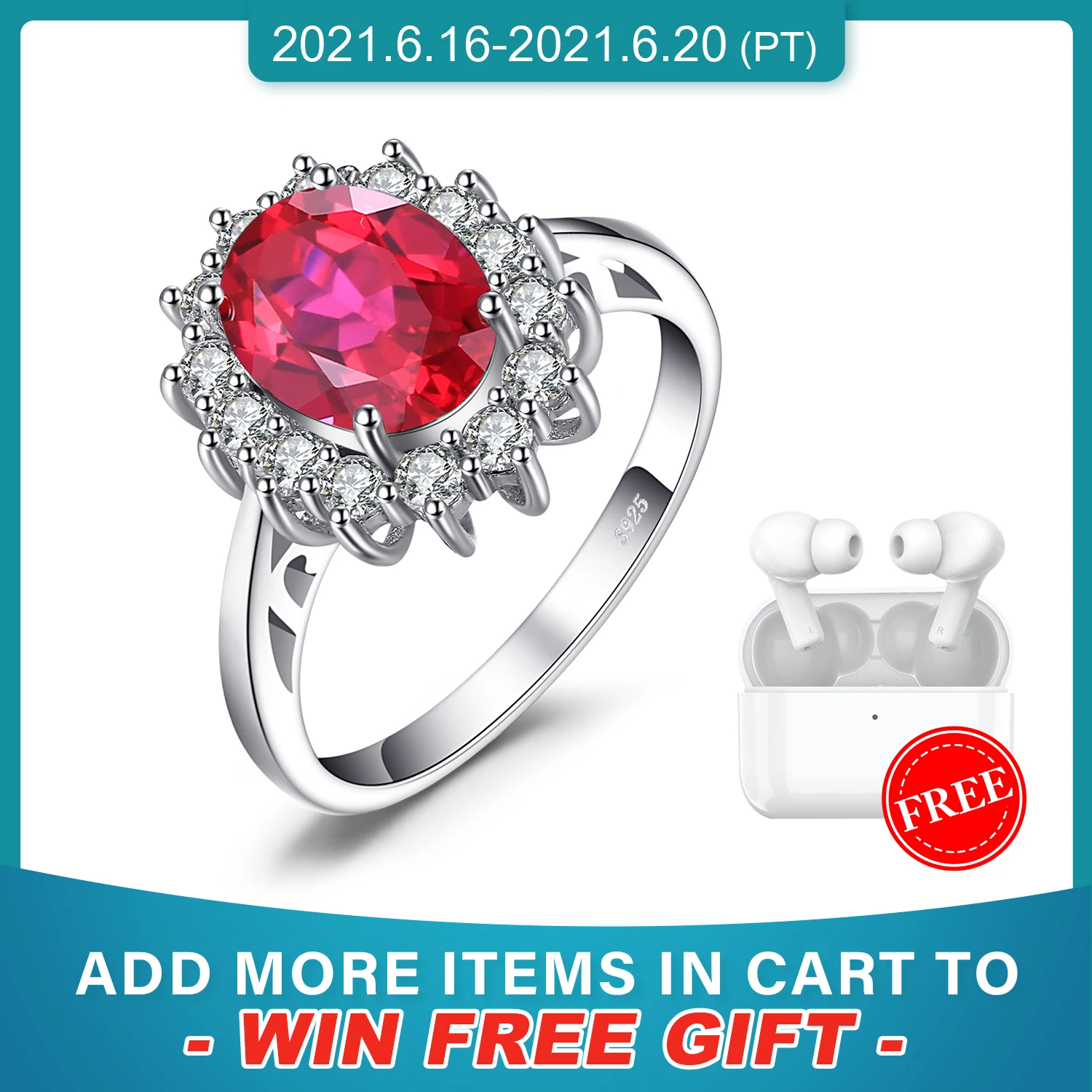 

JewPalace Princess Diana Created Red Ruby Ring 925 Sterling Silver Rings for Women Engagement Ring Silver 925 Gemstones Jewelry