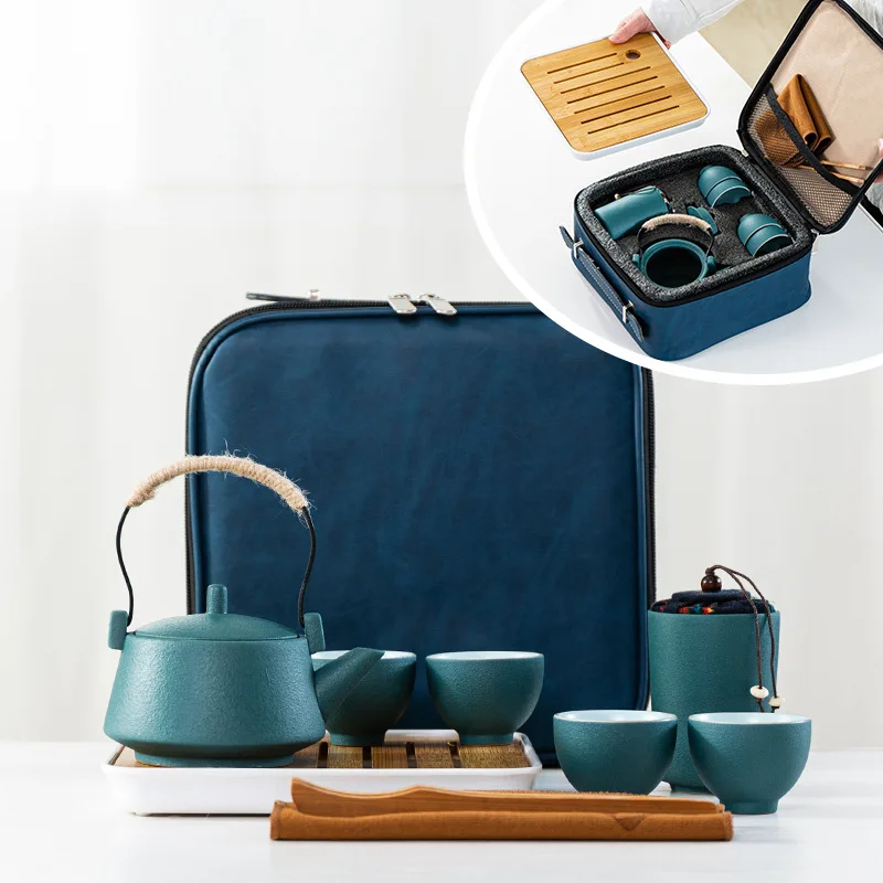 

Stoneware Handle Pot One Pot Four Cups Outdoor Portable Travel Tea Set High-quality Ceramic Travel Tea Set Activity Teapot gift