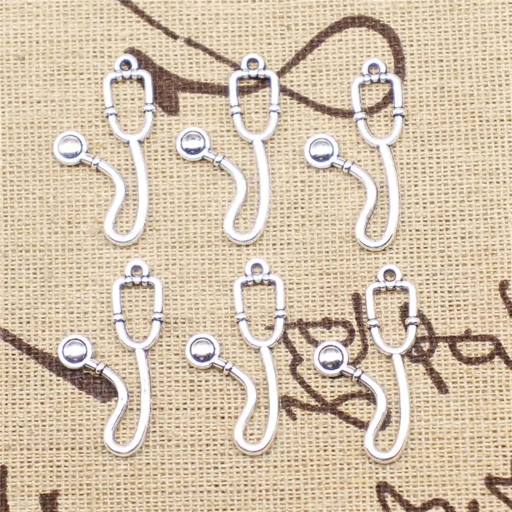 

Stethoscope Charms Supplies For Jewelry Making Kit Antique Silver Color 20pcs 15x28mm