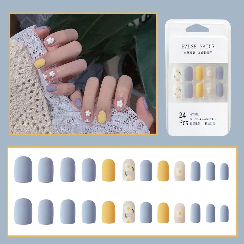 24 шт. накладные ногти с клеем дизайном полное покрытие ногтей клубничный крем